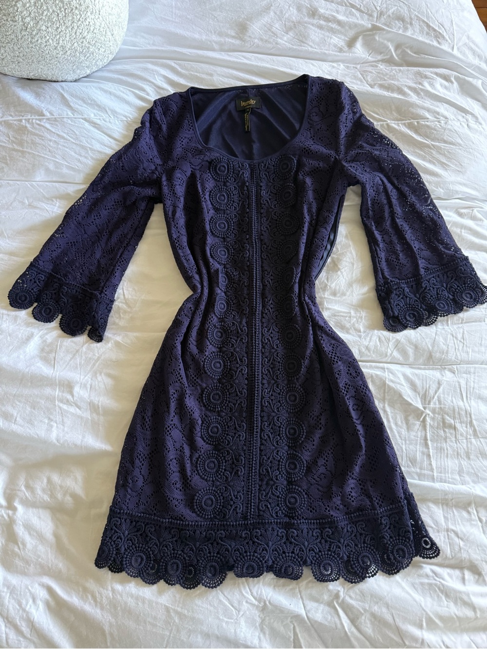 Shelli Segal Lace-Detail Navy Women's Dress